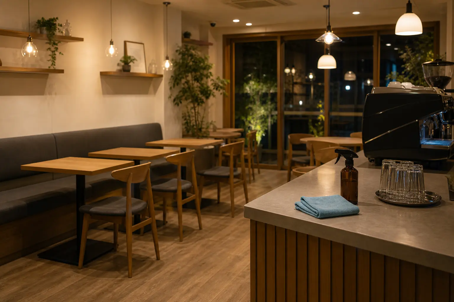 清掃後のカフェ店内