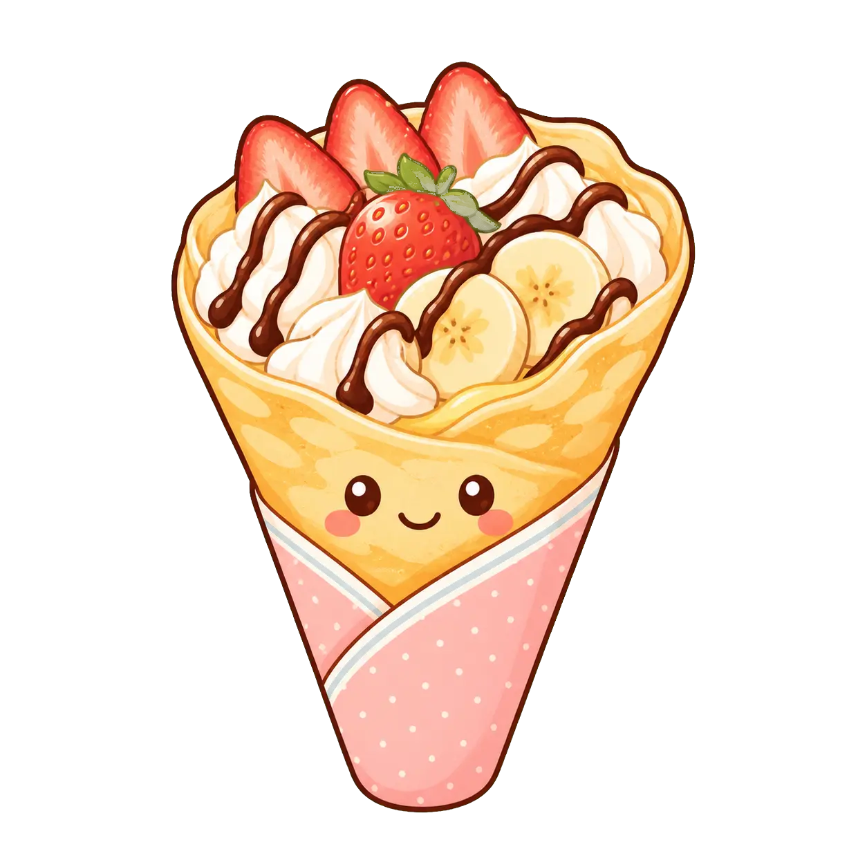 いちごとバナナのかわいいクレープイラスト